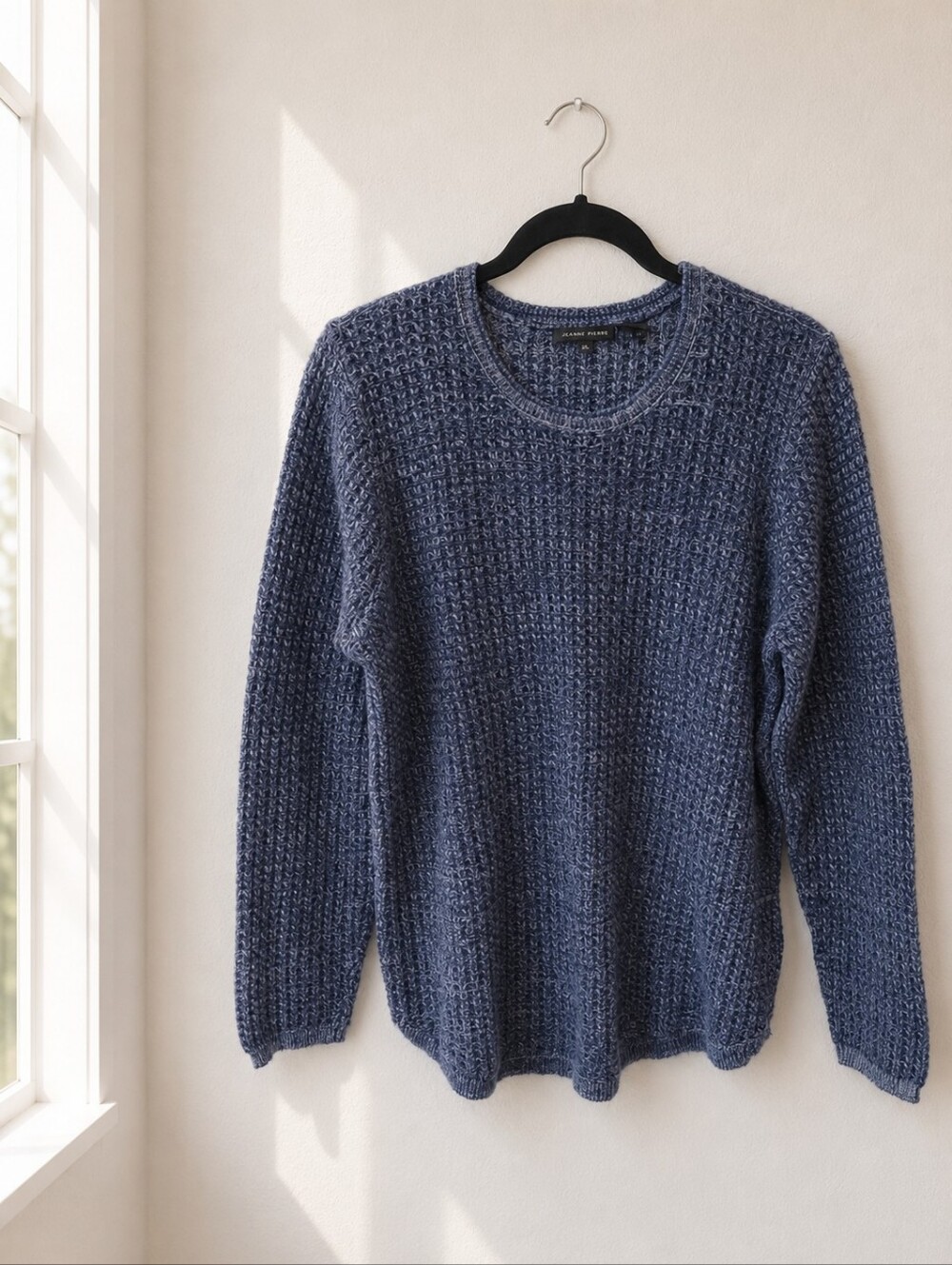 Jeanne Pierre Womens XL Blue Marled Waffle Knit Cotton‎ Sweater Coastal Grandma